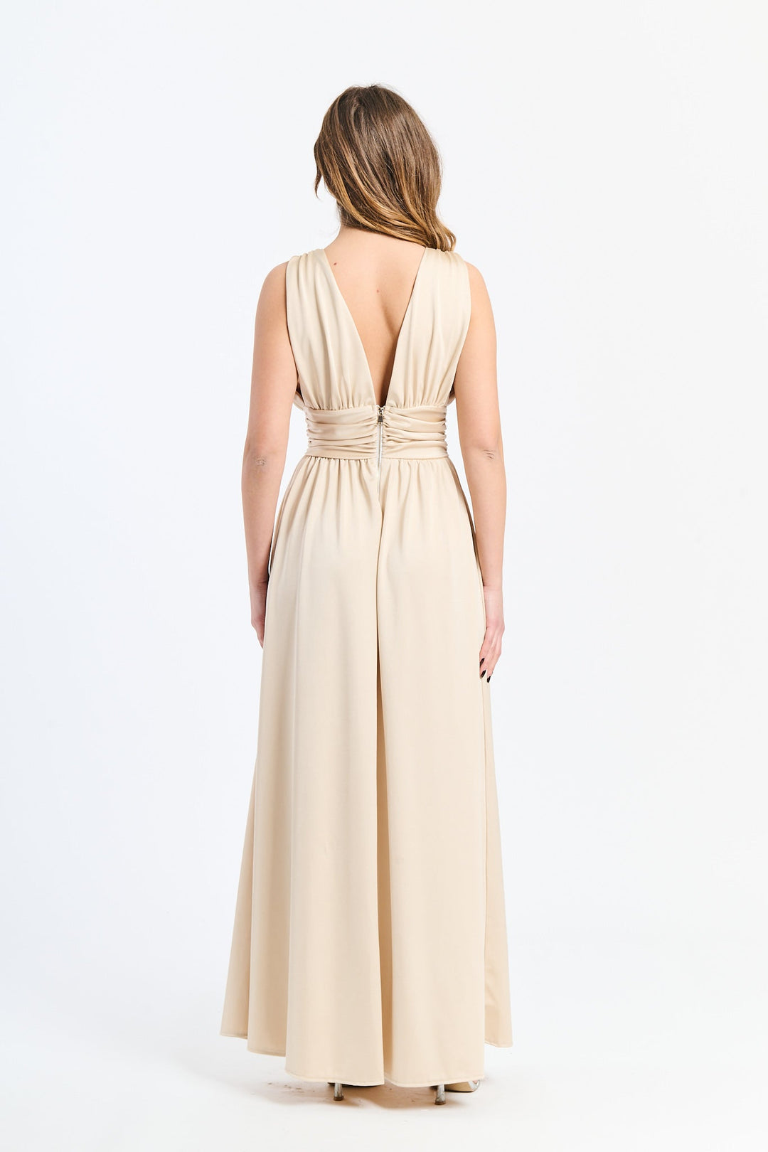 Long Satin Dress with V-Neck – Model “Aria”