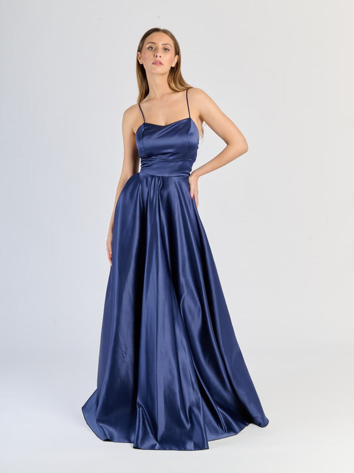 Elegant Long Satin Dress with Thin Straps – "Estella"