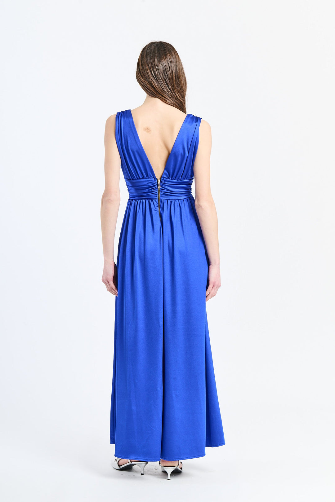 Long Satin Dress with V-Neck – Model “Aria”