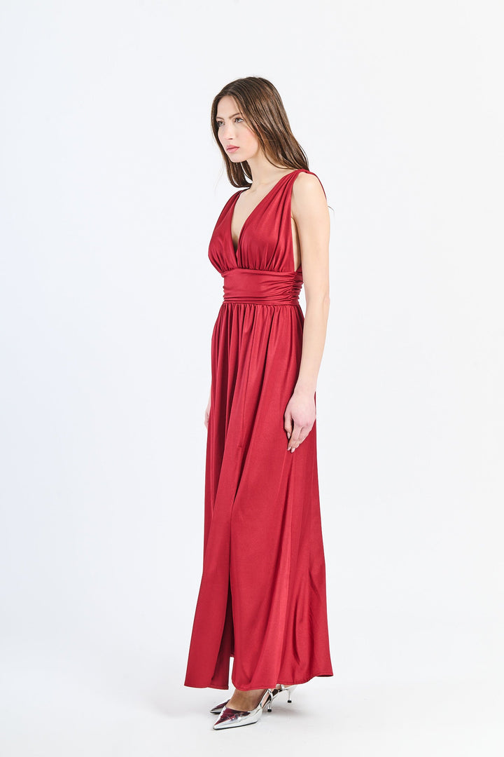 Long Satin Dress with V-Neck – Model “Aria”