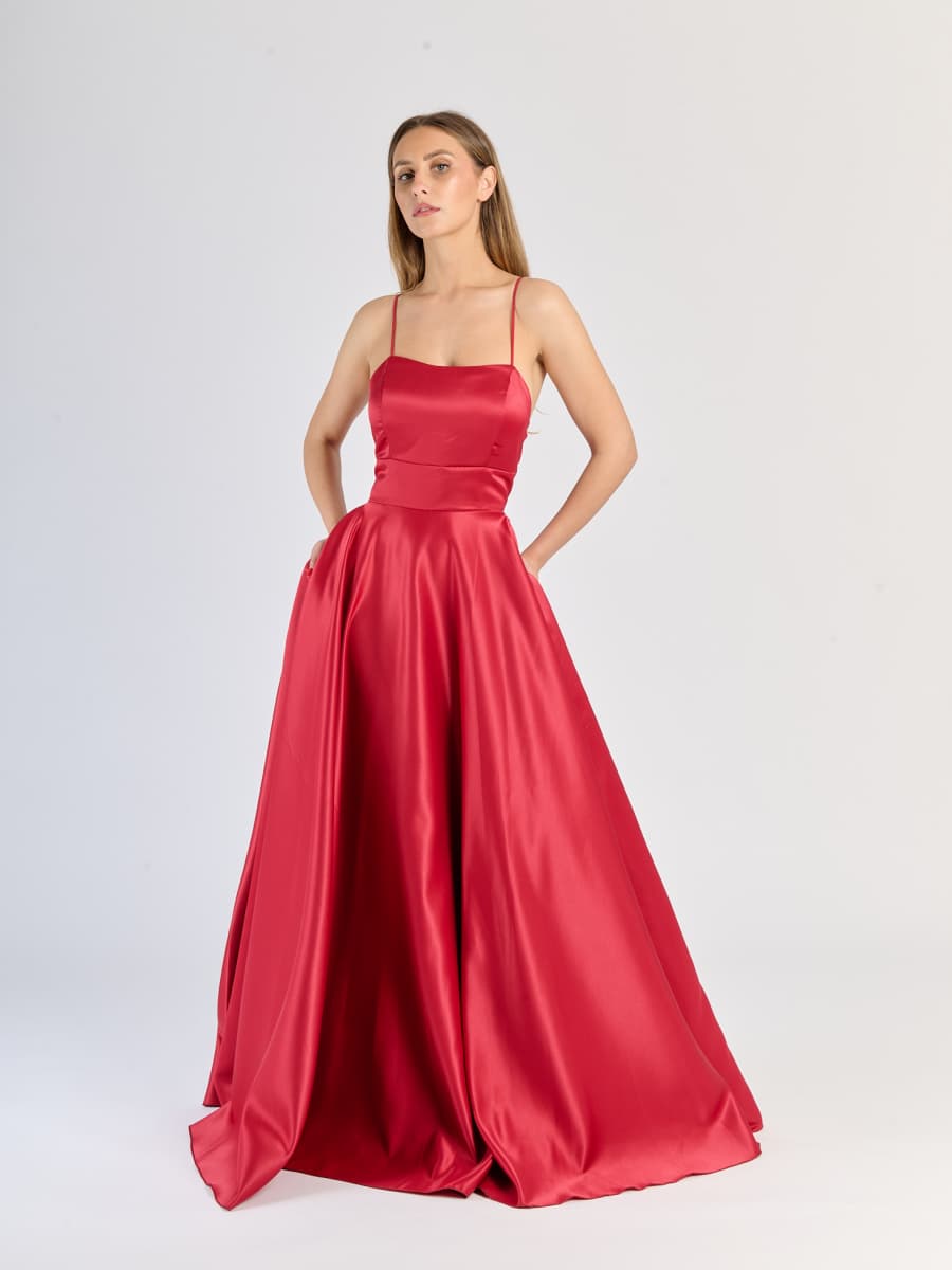 Elegant Long Satin Dress with Thin Straps – "Estella"