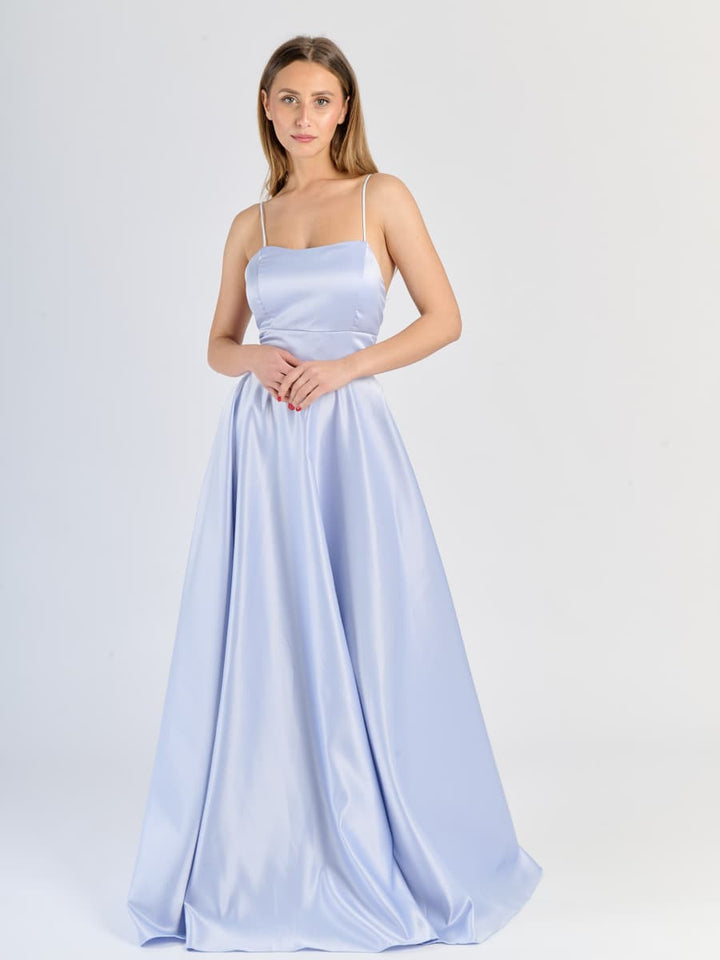 Elegant Long Satin Dress with Thin Straps – "Estella"