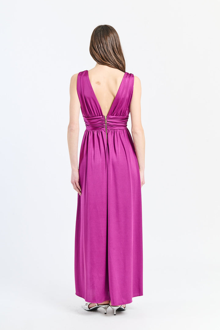 Long Satin Dress with V-Neck – Model “Aria”