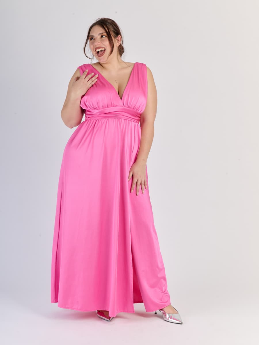 Long Satin Dress with V-Neck – Model “Aria”