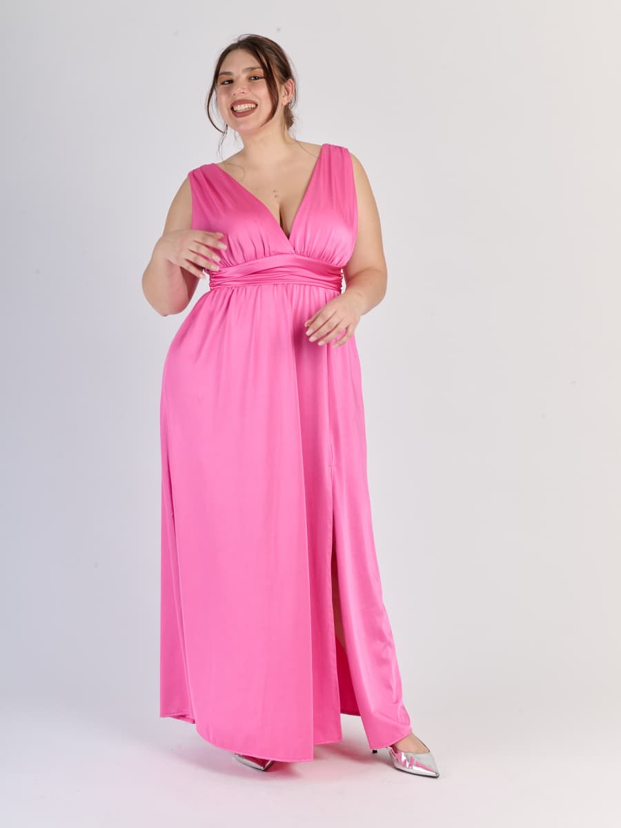 Long Satin Dress with V-Neck – Model “Aria”