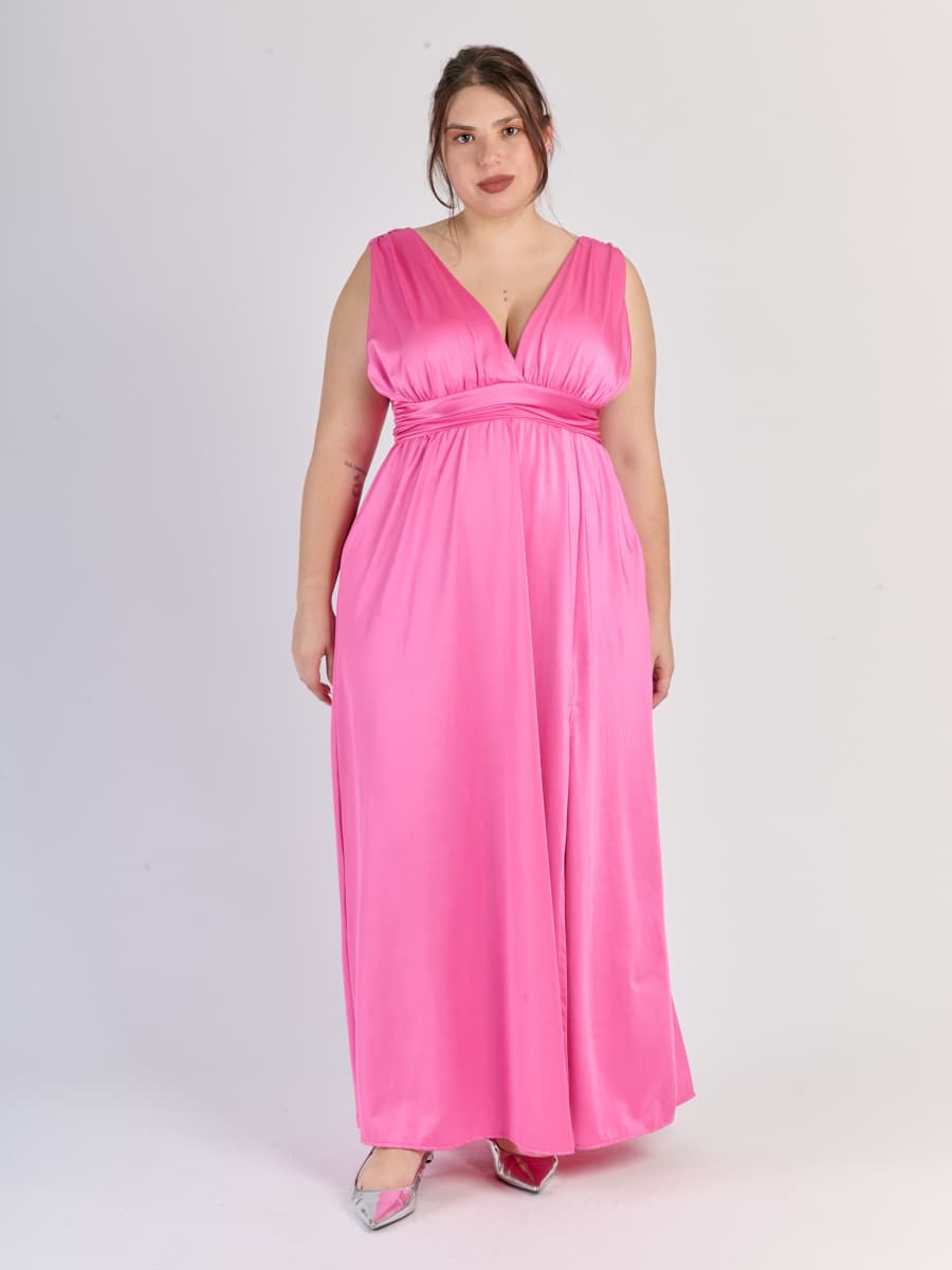 Long Satin Dress with V-Neck – Model “Aria”