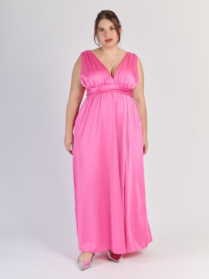Long Satin Dress with V-Neck – Model “Aria”
