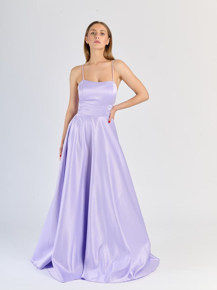 Elegant Long Satin Dress with Thin Straps – "Estella"