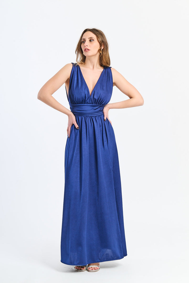 Long Satin Dress with V-Neck – Model “Aria”