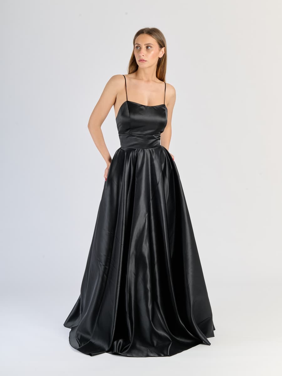Elegant Long Satin Dress with Thin Straps – "Estella"