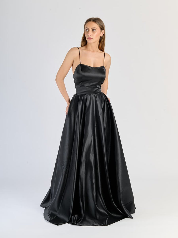 Elegant Long Satin Dress with Thin Straps – "Estella"