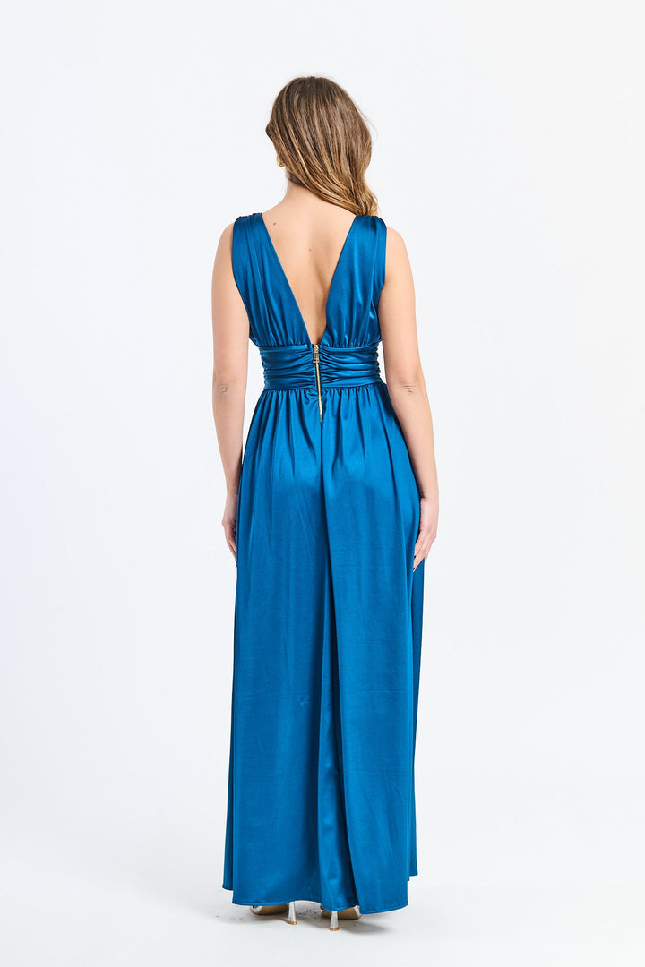 Long Satin Dress with V-Neck – Model “Aria”