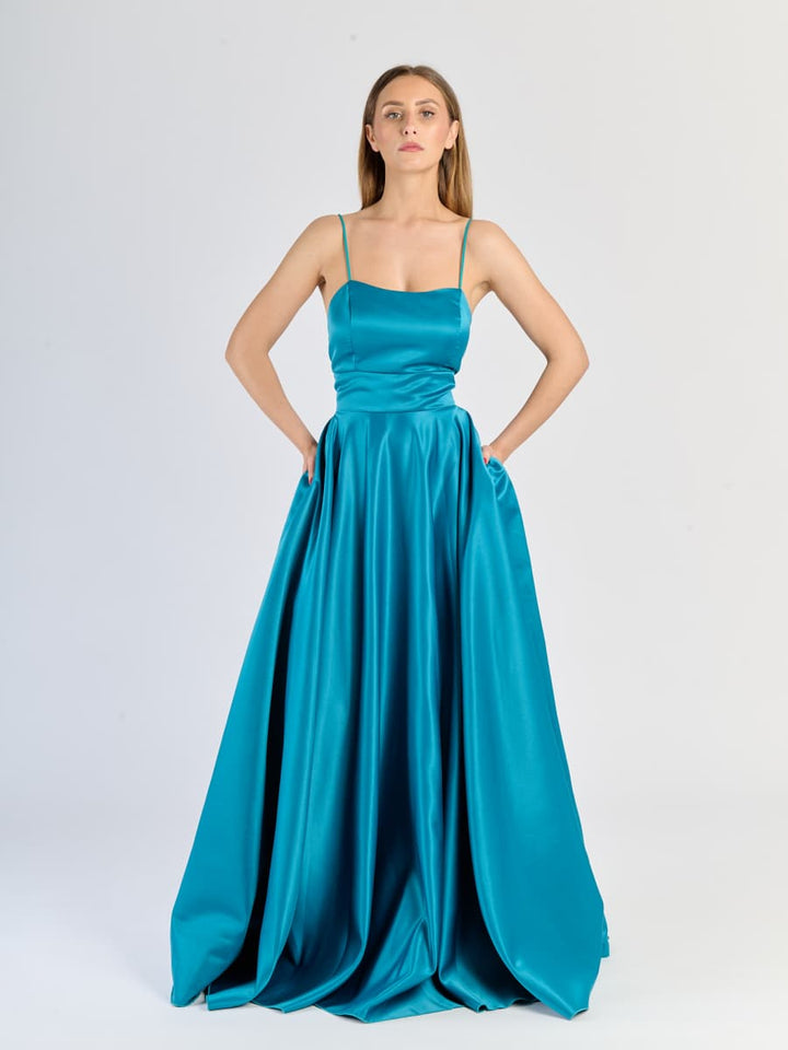 Elegant Long Satin Dress with Thin Straps – "Estella"