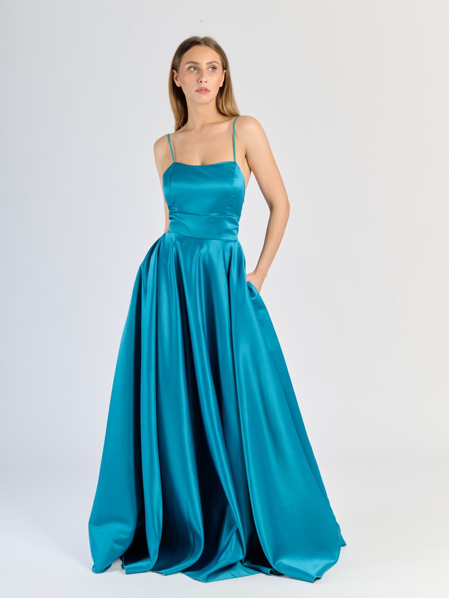 Elegant Long Satin Dress with Thin Straps – "Estella"