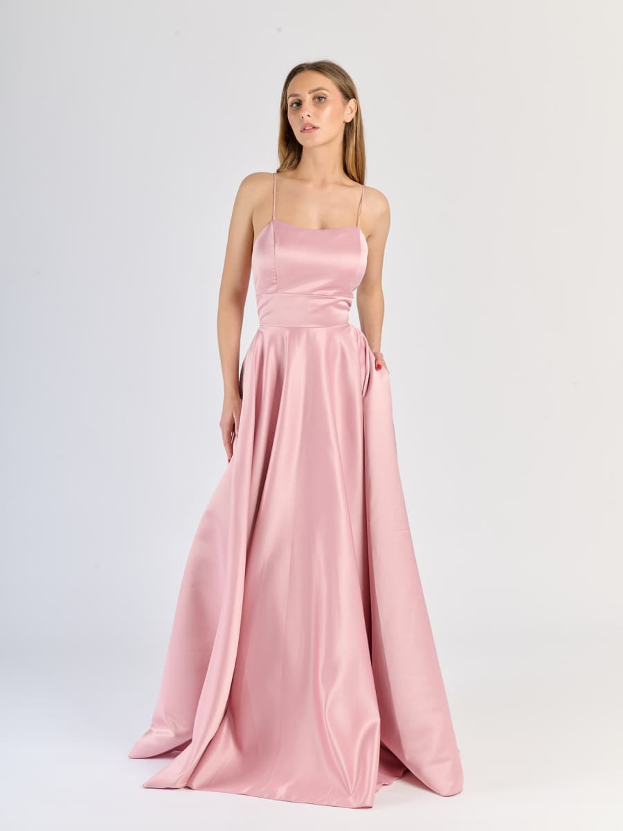Elegant Long Satin Dress with Thin Straps – "Estella"