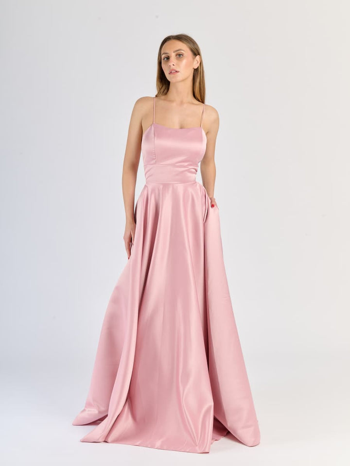 Elegant Long Satin Dress with Thin Straps – "Estella"
