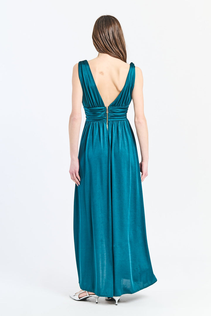 Long Satin Dress with V-Neck – Model “Aria”