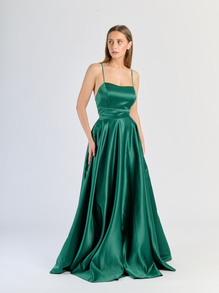 Elegant Long Satin Dress with Thin Straps – "Estella"