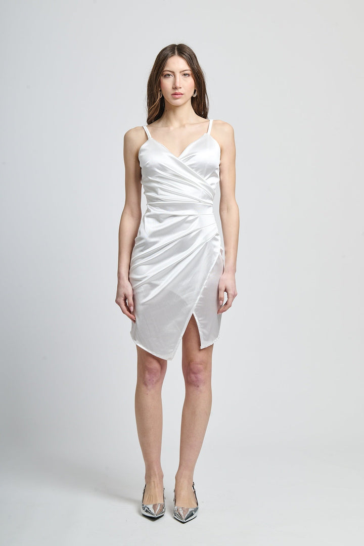 Draped Satin Dress with V-Neck Lucia