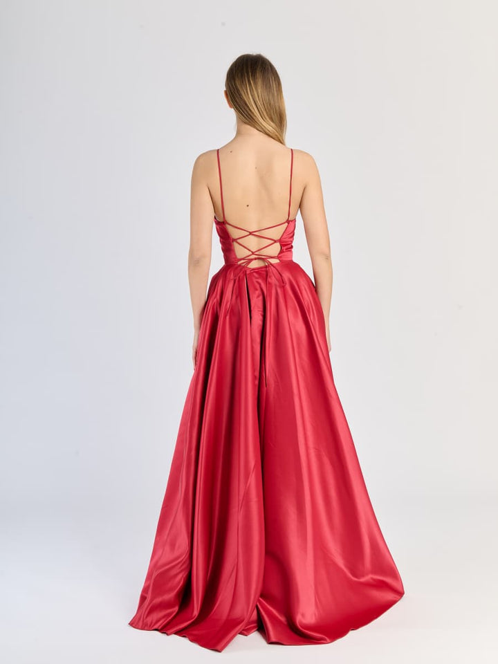 Elegant Long Satin Dress with Thin Straps – "Estella"