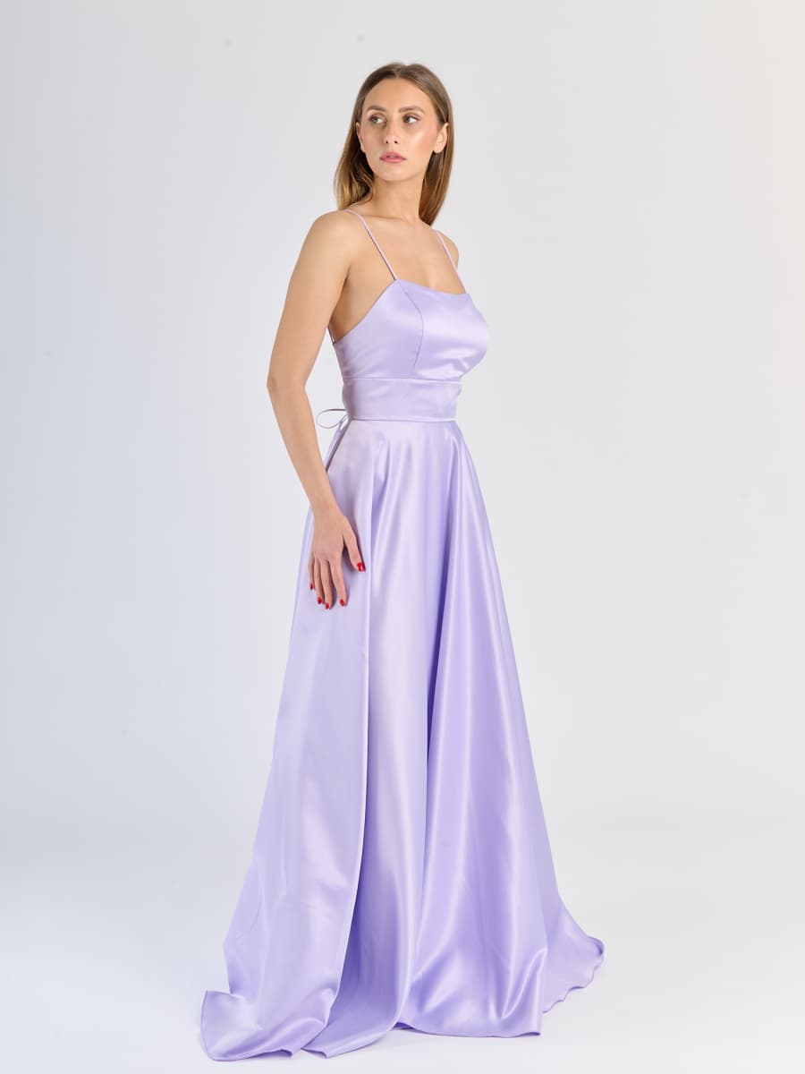 Elegant Long Satin Dress with Thin Straps – "Estella"