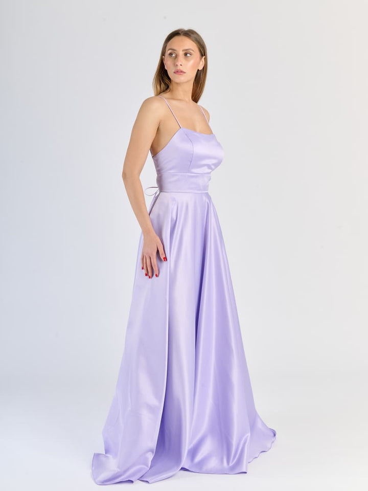 Elegant Long Satin Dress with Thin Straps – "Estella"