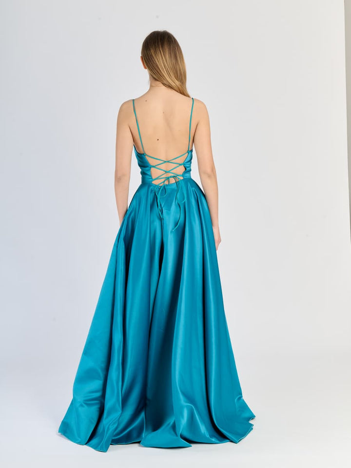 Elegant Long Satin Dress with Thin Straps – "Estella"