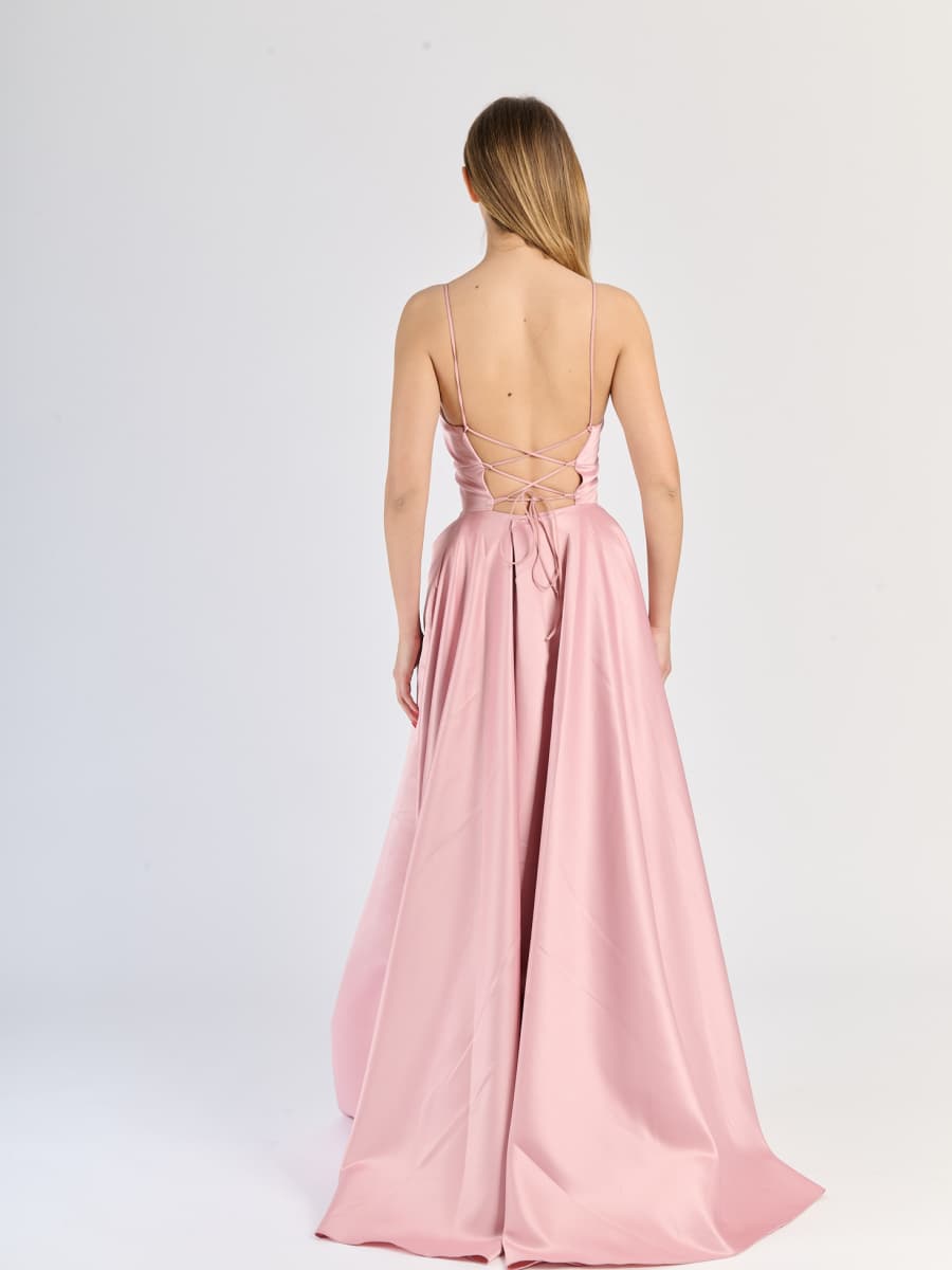 Elegant Long Satin Dress with Thin Straps – "Estella"