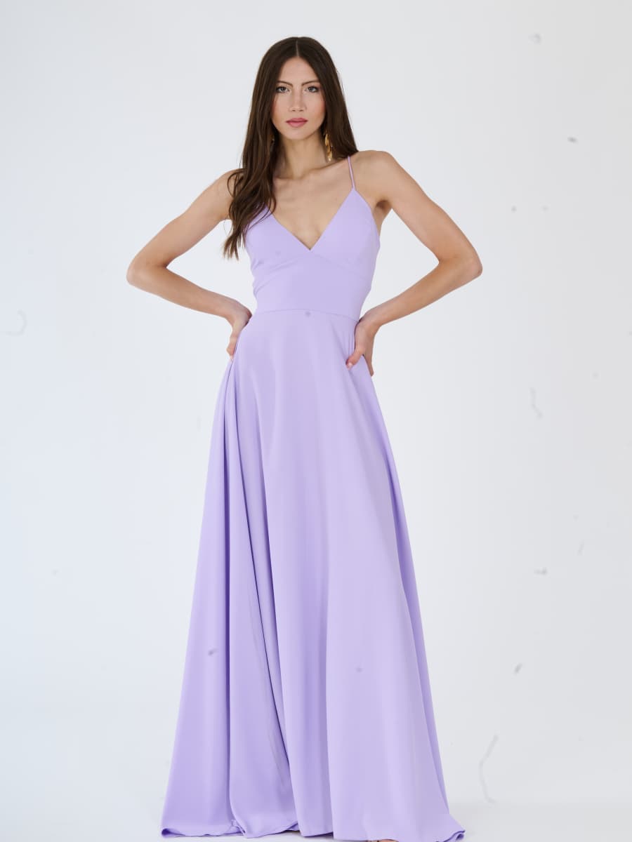 "Delfina" Dress – Elegant Long Dress in Polyester with Thin Straps and Tied Back