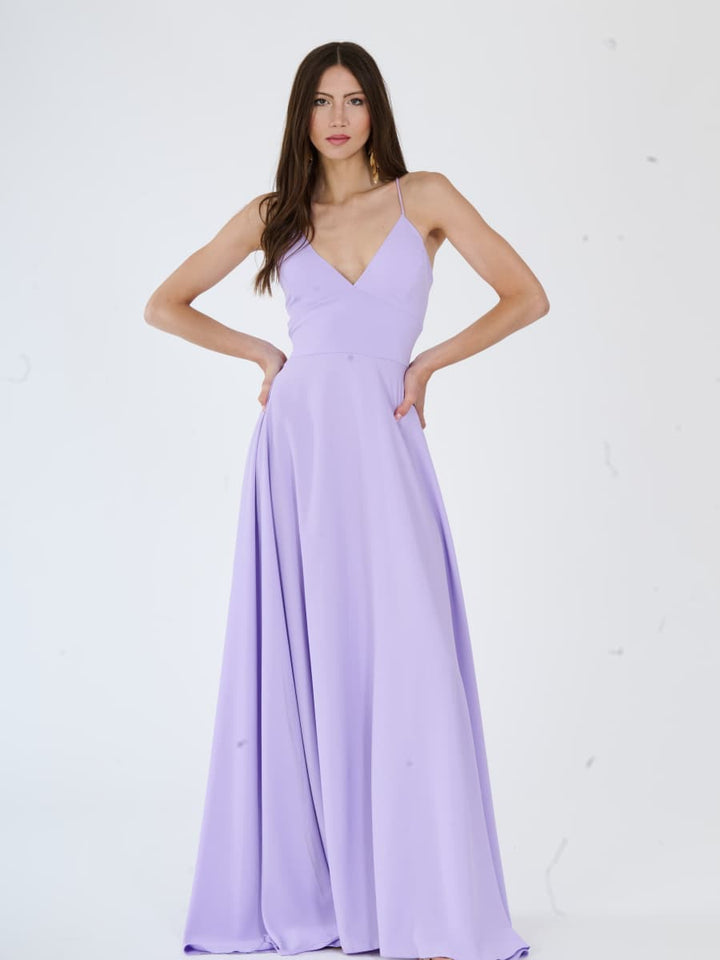 "Delfina" Dress – Elegant Long Dress in Polyester with Thin Straps and Tied Back