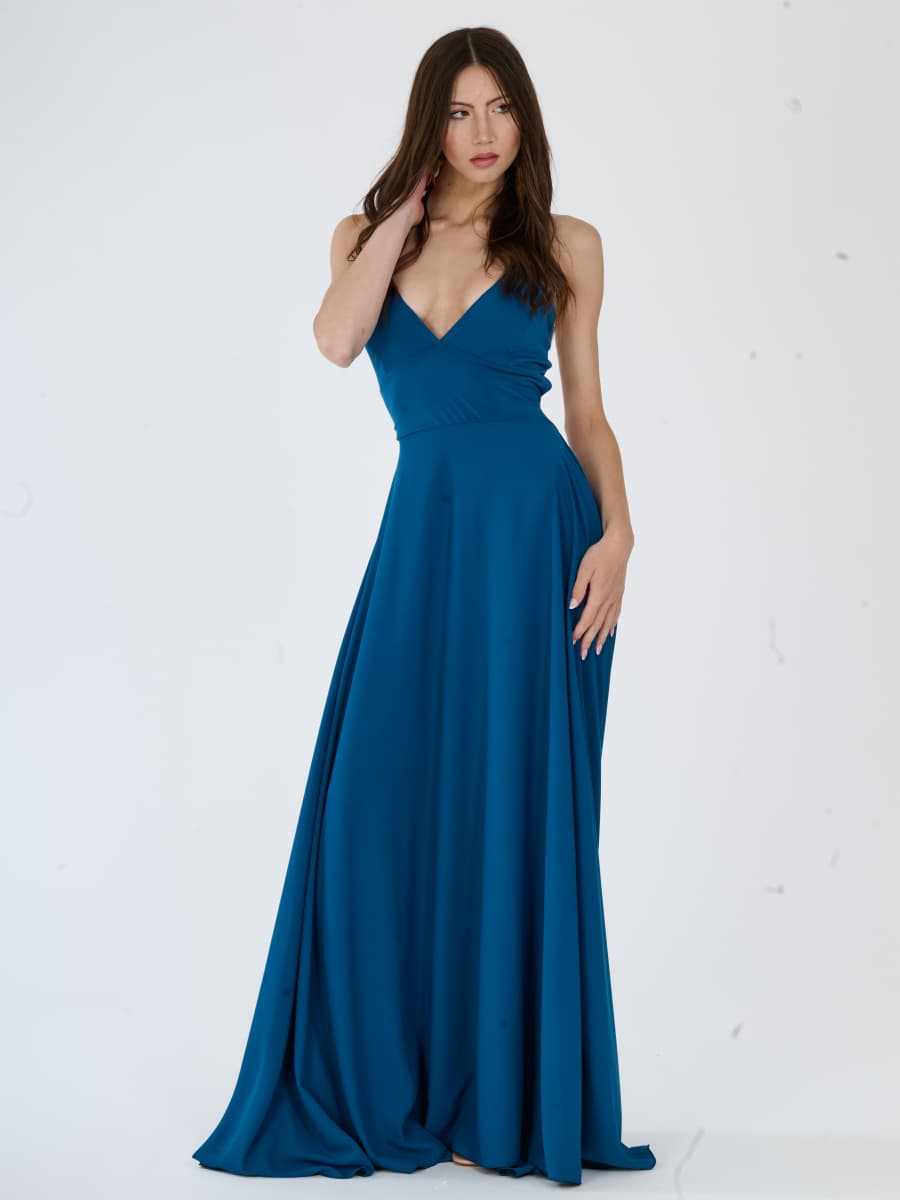 "Delfina" Dress – Elegant Long Dress in Polyester with Thin Straps and Tied Back
