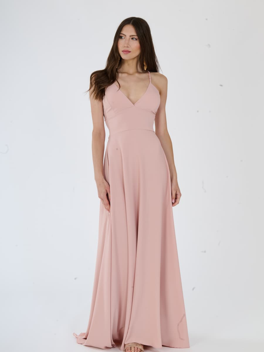 "Delfina" Dress – Elegant Long Dress in Polyester with Thin Straps and Tied Back
