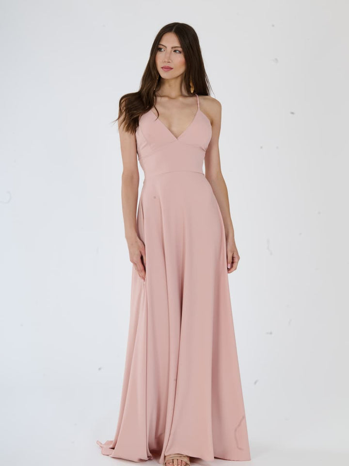 "Delfina" Dress – Elegant Long Dress in Polyester with Thin Straps and Tied Back