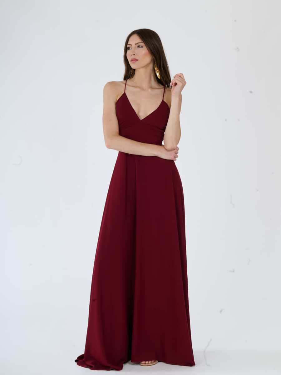 "Delfina" Dress – Elegant Long Dress in Polyester with Thin Straps and Tied Back