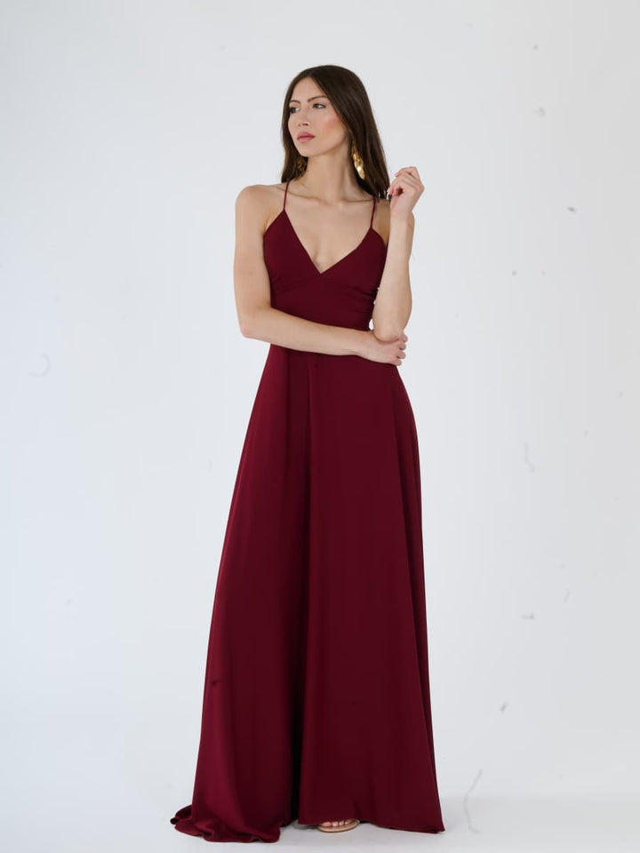 "Delfina" Dress – Elegant Long Dress in Polyester with Thin Straps and Tied Back