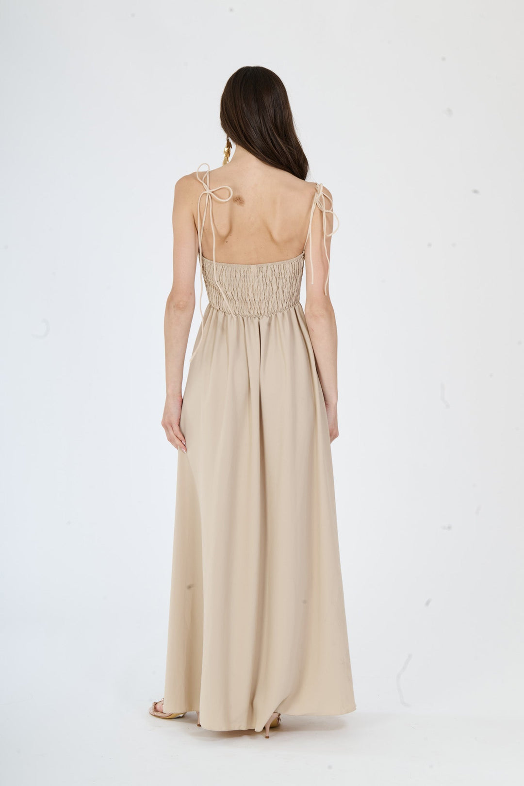 "Isadora" Dress – Long Polyester Dress with Slit and Tied Straps
