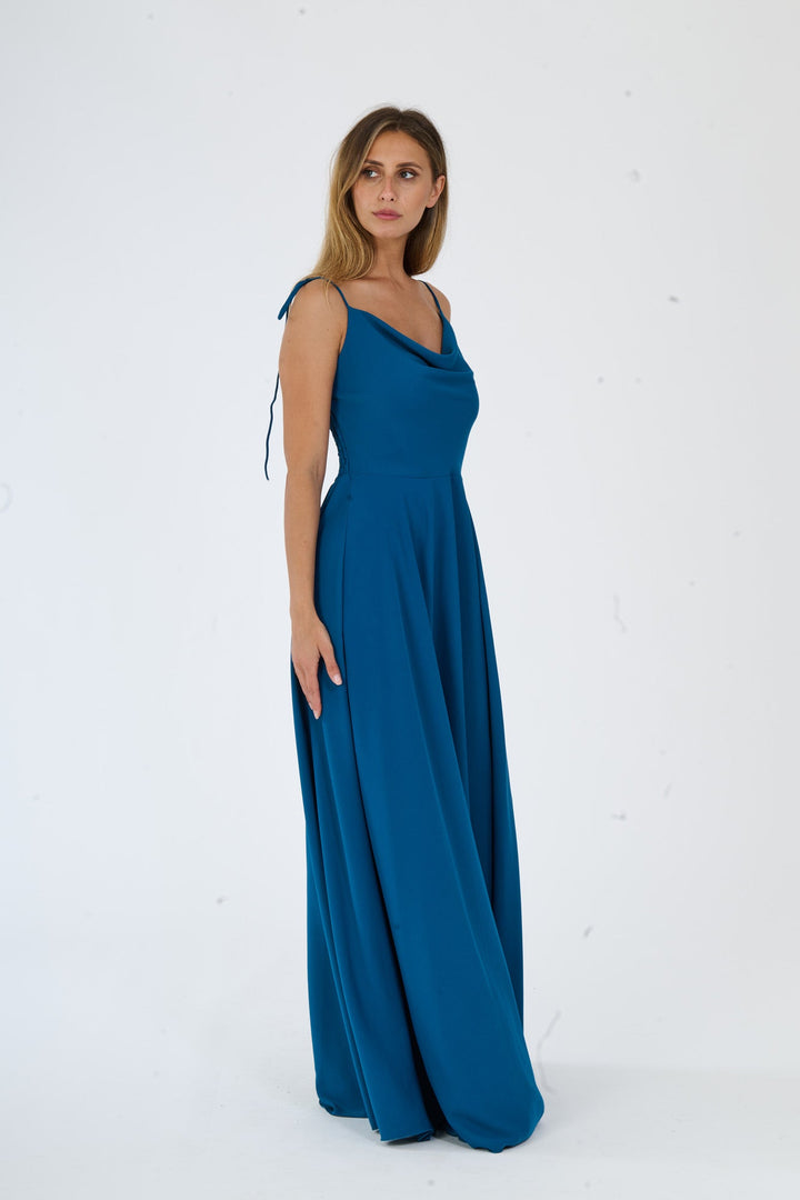 "Isadora" Dress – Long Polyester Dress with Slit and Tied Straps