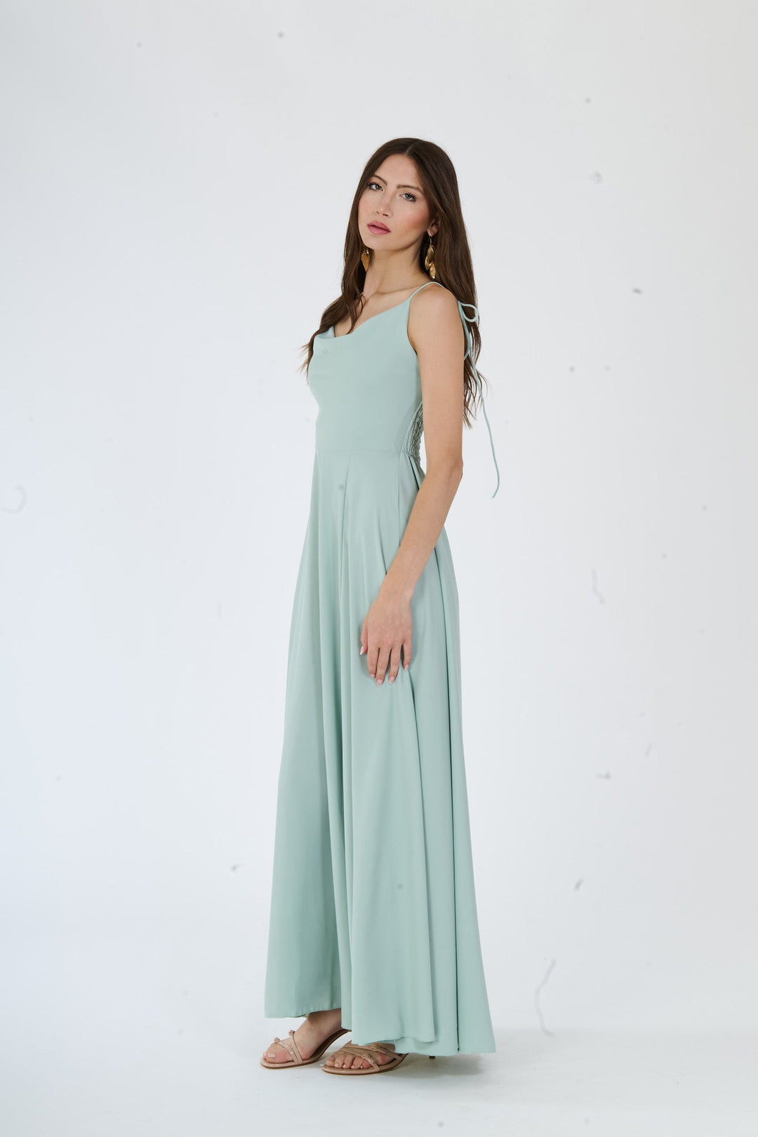 "Isadora" Dress – Long Polyester Dress with Slit and Tied Straps