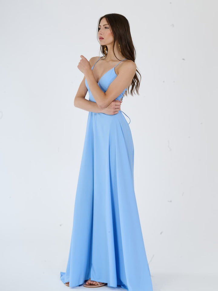"Delfina" Dress – Elegant Long Dress in Polyester with Thin Straps and Tied Back