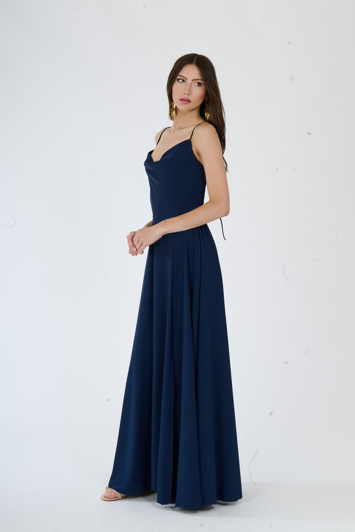 "Isadora" Dress – Long Polyester Dress with Slit and Tied Straps