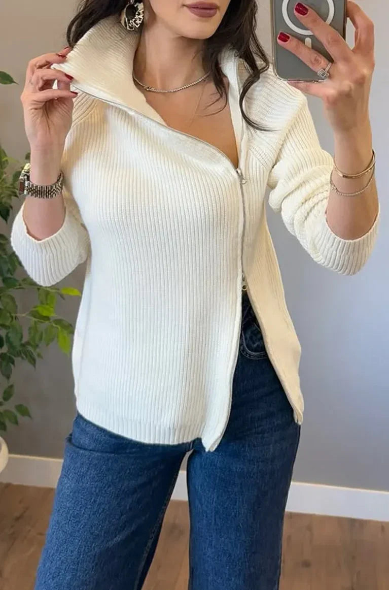 Lucienne™ - Asymmetrical Knit Sweater with Double Zipper