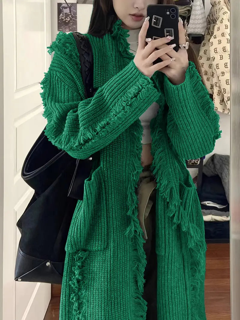Reine™ - Cardigan Long à Franges – Style Décontracté et Tendance