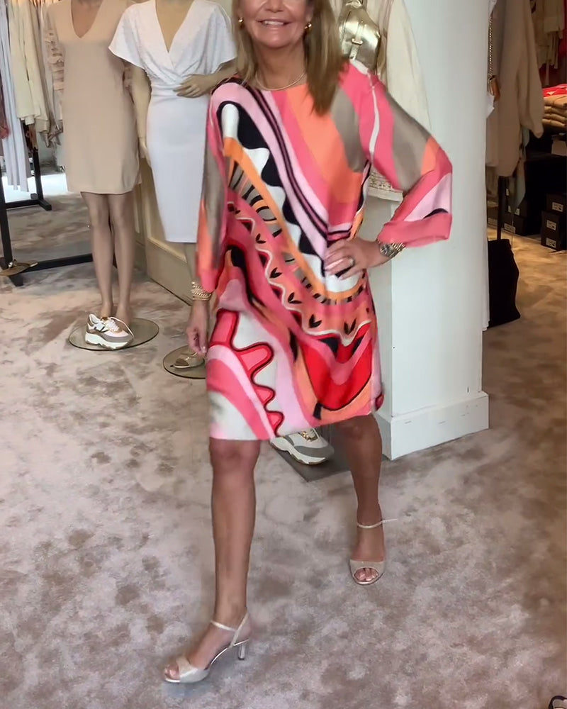 Katherine™ - Trendy Printed Midi Dress with Round Neck