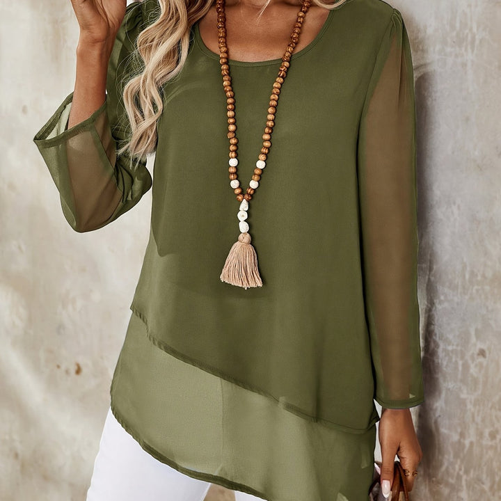 Corisande™ - Elegant Double Layer Blouse with Asymmetrical Hem and Light Transparency