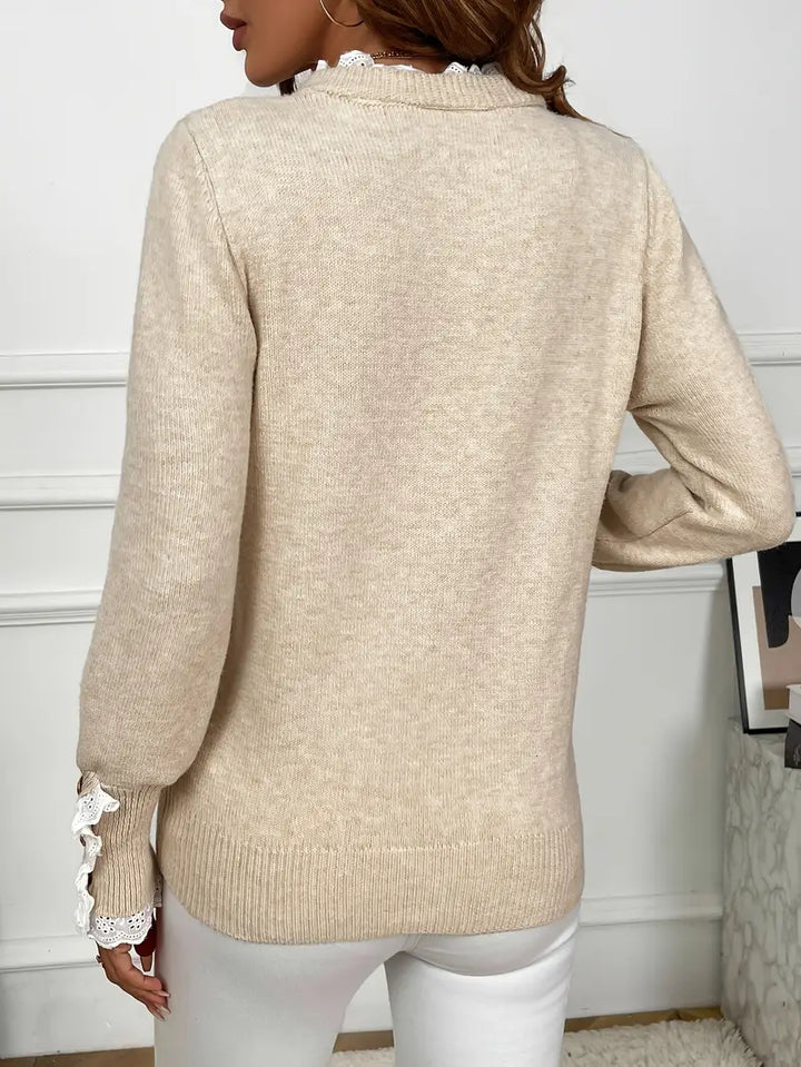 Inaya™ - Elegant Ruffled Knit Sweater with Buttons