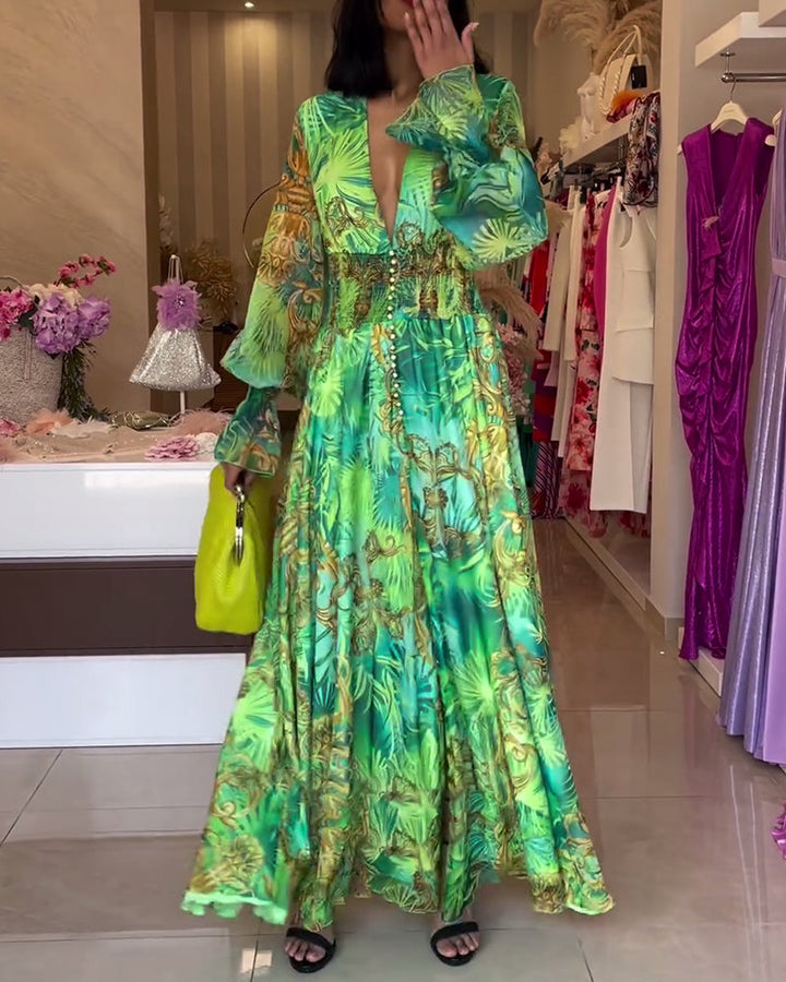 Aceline™ - Elegant Print Long Dress with Empire Waist