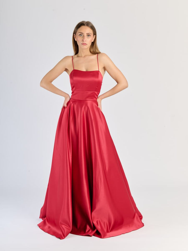 Elegant Long Satin Dress with Thin Straps – "Estella"