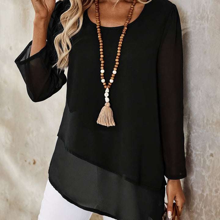 Corisande™ - Elegant Double Layer Blouse with Asymmetrical Hem and Light Transparency