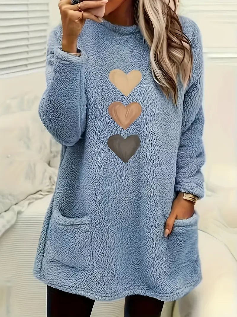 Patrice™ - Fleece Sweatshirt with Colorful Hearts and Pockets