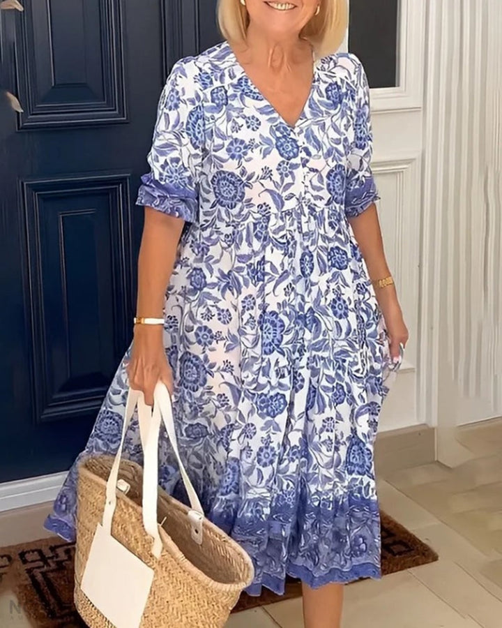 Aude™ - Elegant Floral Dress with V-Neck